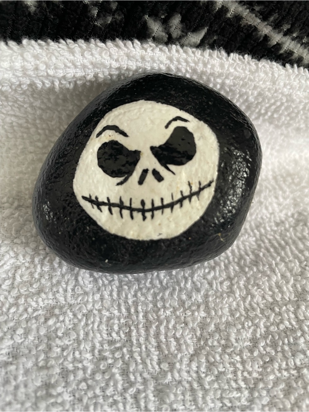 Halloween Hand Painted Stone | Skull Face Decor | Gothic Handmade Art